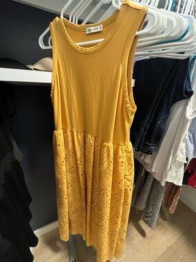 Grace Karin Mustard Yellow Sleeveless Eyelet Midi Dress